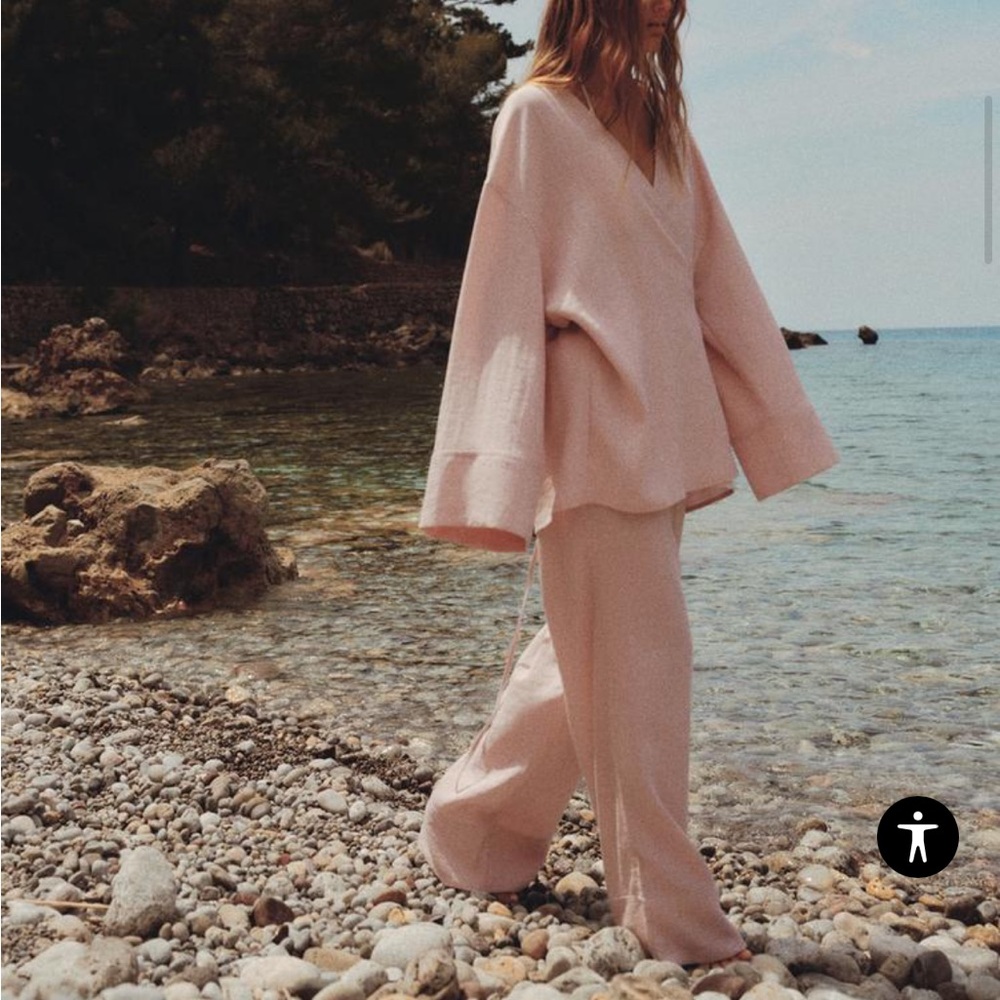 Zara Textured Pink Kimono Co ord Set (top&bottom)